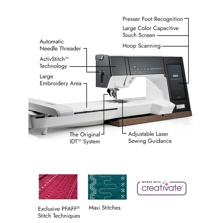 PFAFF quilt expression™ 750 sewing, quilting and embroidery machine